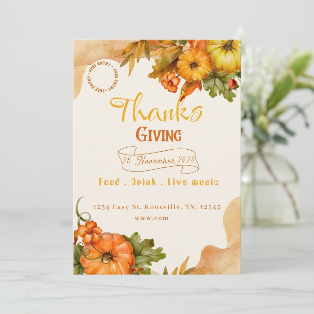 Invitación de otoño a los Acción de Gracias (Anverso de pie)