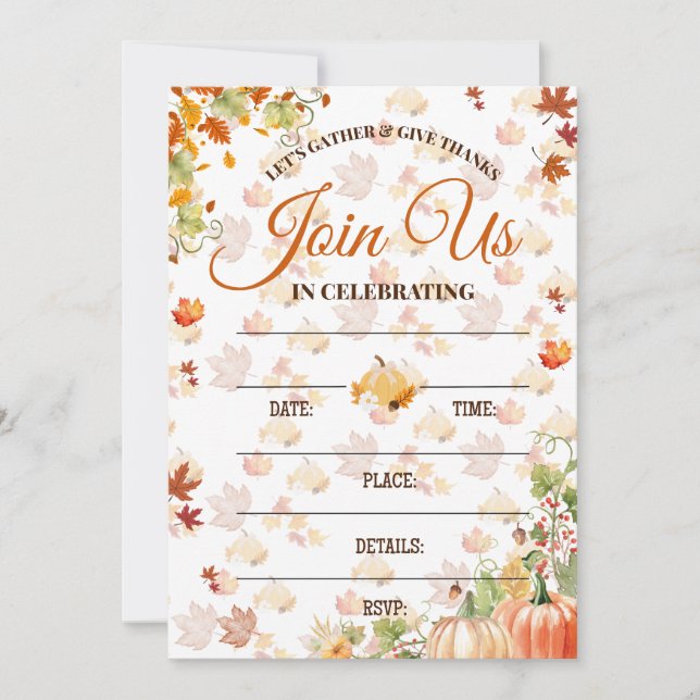 Invitación de Otoño con Calabazas (Anverso)