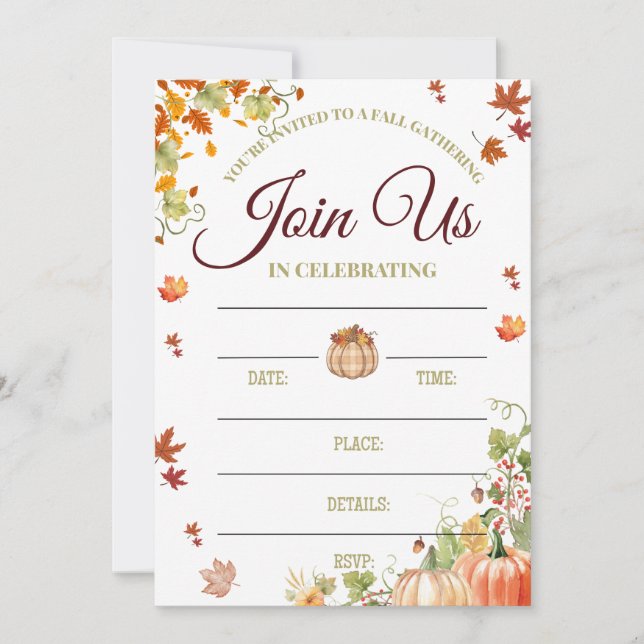 Invitación de Otoño con Calabazas (Anverso)