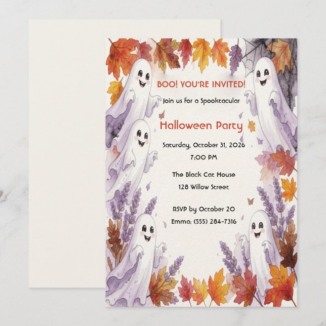 Invitación de Otoño de Halloween con Fantasmas Ado (Anverso / Reverso)