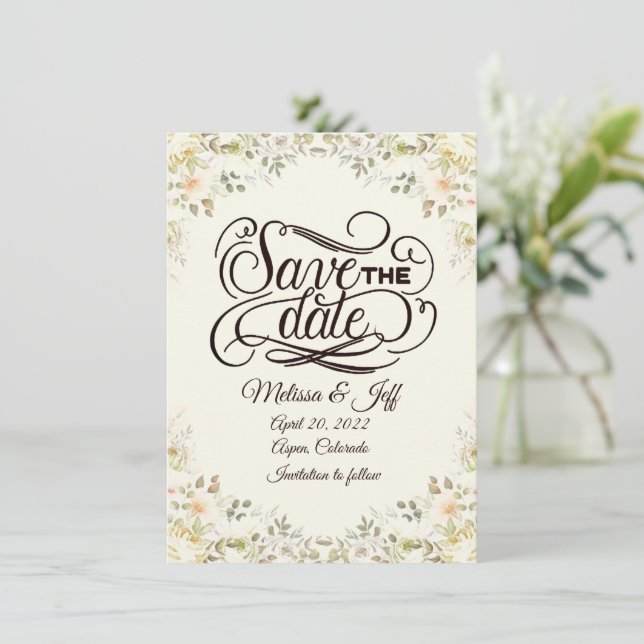 Invitación de otoño floral para guardar la fecha (Anverso de pie)