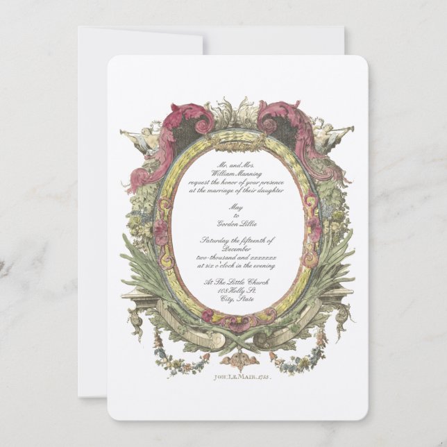 Invitación de óvalo floral barroco de la época de  (Anverso)