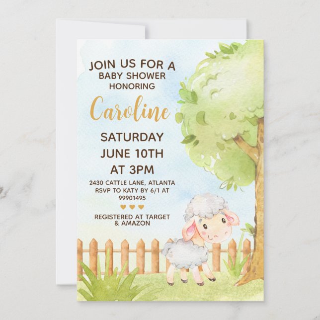 Invitación de oveja, invitación a ducha de bebé (Anverso)