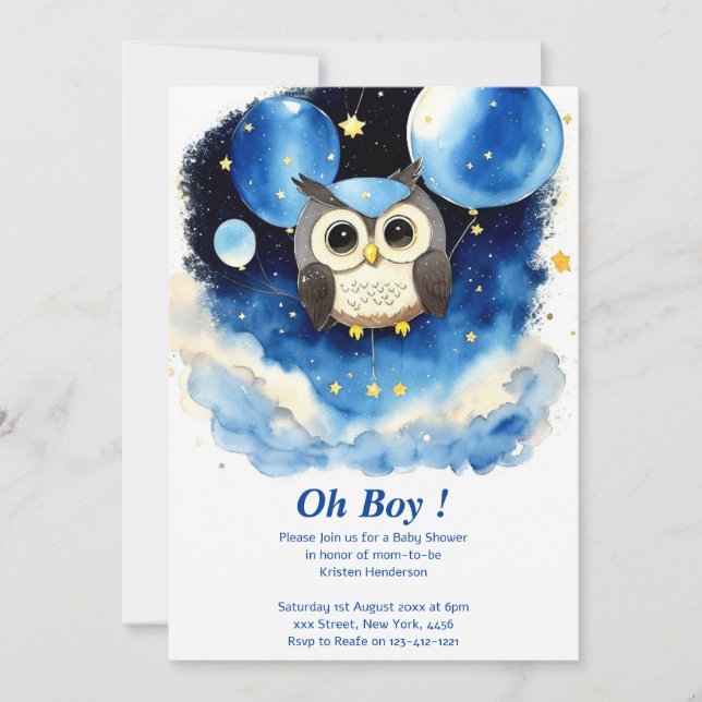 Invitación de Owl Boy Baby Shower (Anverso)