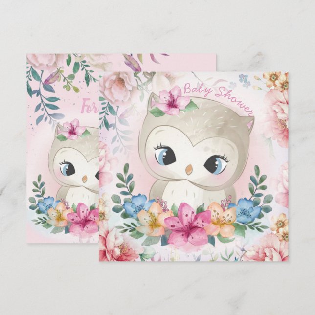 Invitación de Owls Baby Shower (Anverso / Reverso)