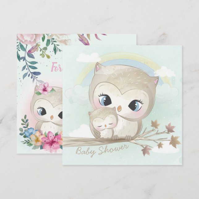 Invitación de Owls Baby Shower (Anverso / Reverso)