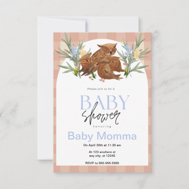 Invitación de Owls Baby Shower (Anverso)