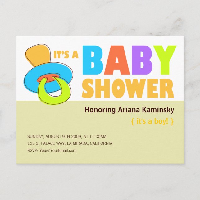 Invitación de Pacificador Baby Shower (Anverso)