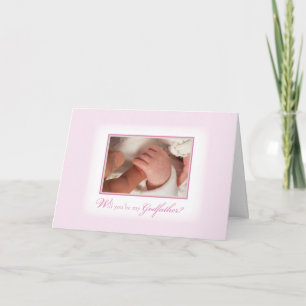 Invitación de Padrino con Manos de Bebé Niña, Rosa