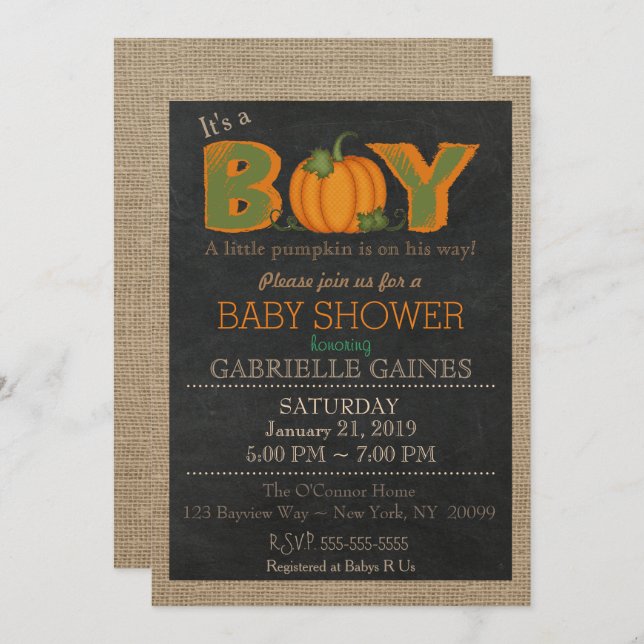 Invitación de país para baby shower de niño calaba (Anverso / Reverso)