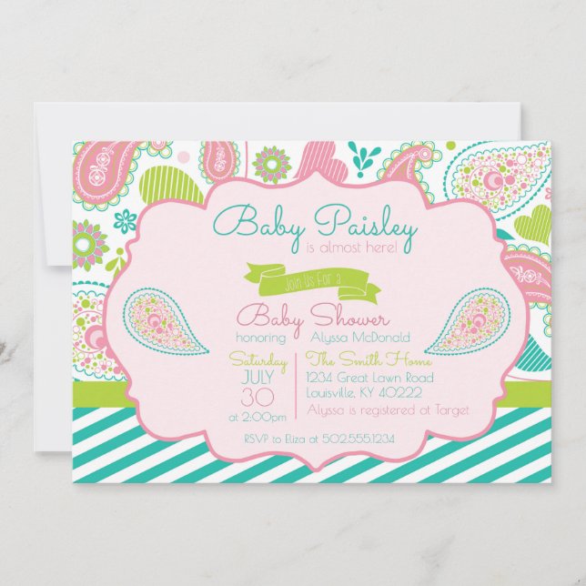 Invitación de Paisley Baby Shower (Anverso)