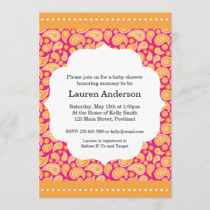 Invitación de Paisley Baby Shower - naranja