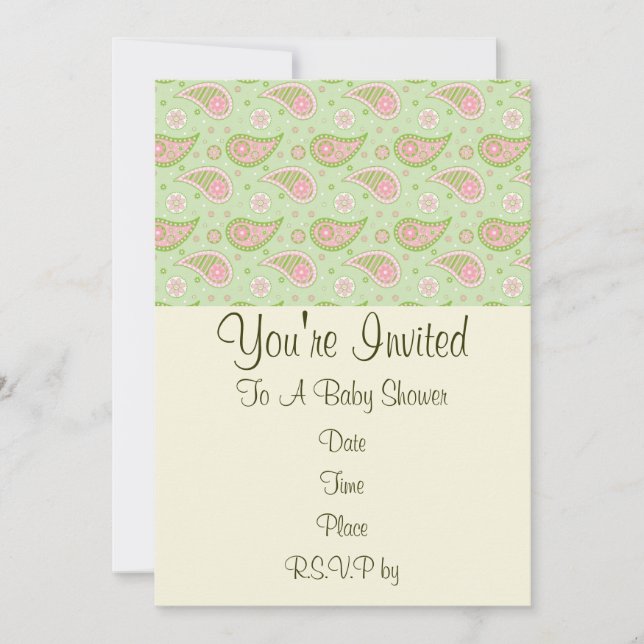 Invitación de Paisley Rosa y Verde (Anverso)