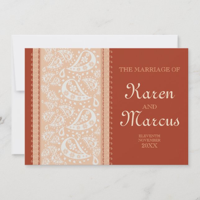 Invitación de Paisley Spice Boda 5x7 (Anverso)