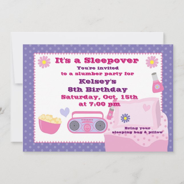Invitación de Pajama de chicas Fiesta Sleepover (Anverso)