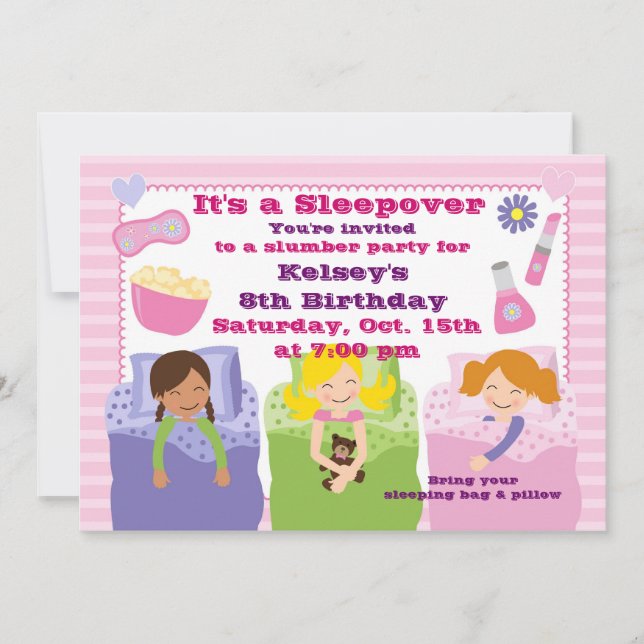 Invitación de Pajama de chicas Fiesta Sleepover (Anverso)