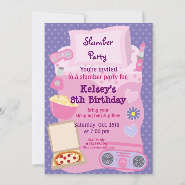 Invitación de Pajama de chicas Fiesta Sleepover (Anverso)