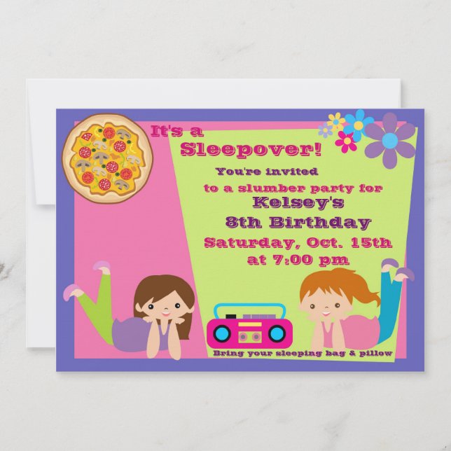 Invitación de Pajama de chicas Fiesta Sleepover (Anverso)