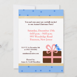 Invitación de pájaro azul presente en Navidad las