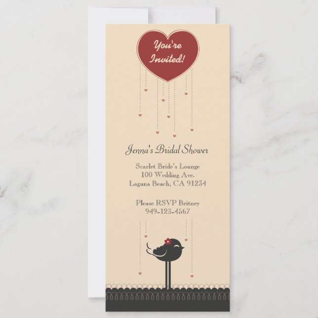 Invitación de pájaro de amor rojo y negro (Anverso)
