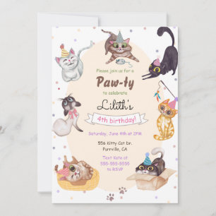 Invitación de pájaro de cumpleaños de gato