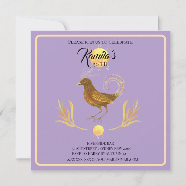 invitación de pájaro dorado elegante (Anverso)