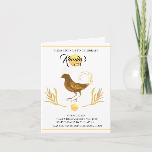 invitación de pájaro dorado elegante (Anverso)