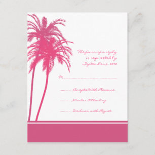 Invitación de palmas tropicales blancas y rosadas
