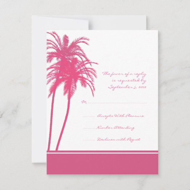 Invitación de palmas tropicales blancas y rosadas  (Anverso)