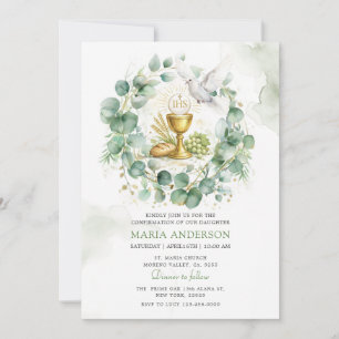 Invitación de paloma de confirmación de eucalipto