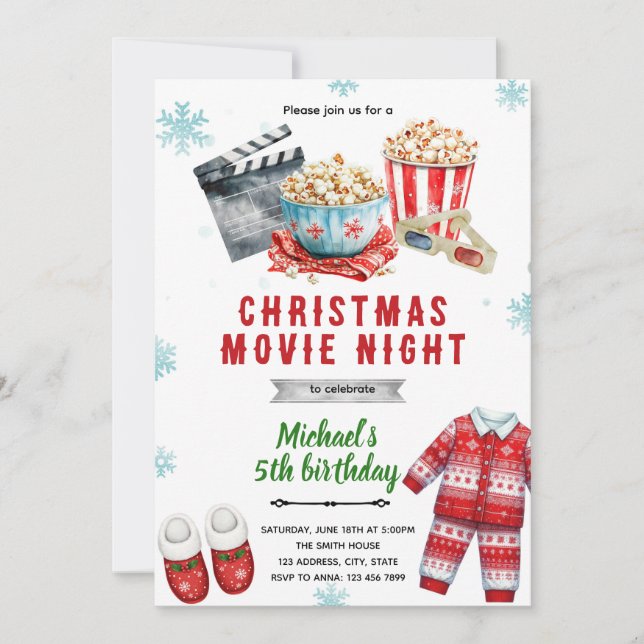 invitación de palomitas de película de Navidad (Anverso)