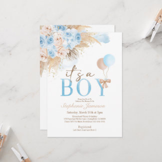 Invitación de pampas de niño bohemio a Baby Shower