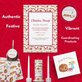 Invitación de pan Tsoureki de Pascua feliz con acu