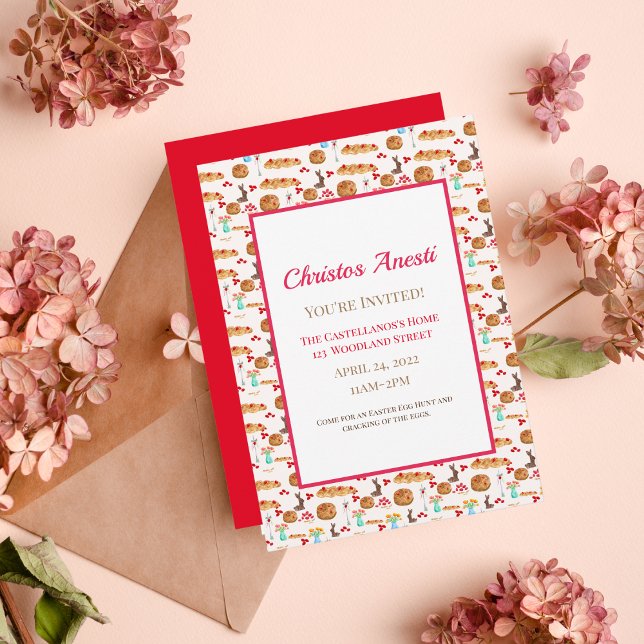 Invitación de pan Tsoureki de Pascua feliz en acua (Elevate your Easter gathering with authentic Greek supplies!)