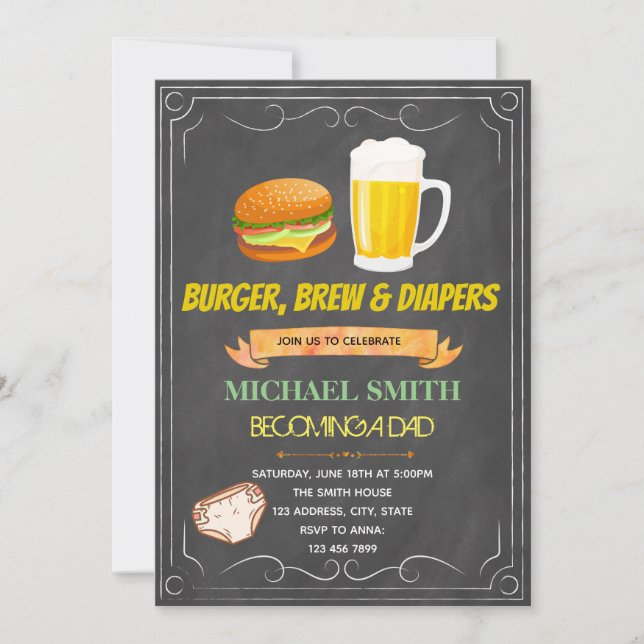 Invitación de pañales de cerveza de hamburguesa de (Anverso)