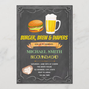 Invitación de pañales de cerveza de hamburguesa de