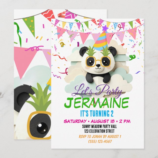Invitación de Panda Bebé Plegado | Kawaii Origami (Anverso / Reverso)