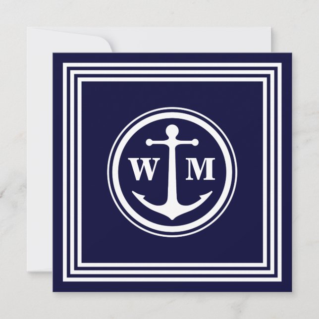 Invitación de papel cuadrado Anchor Monogram 5,25  (Anverso)