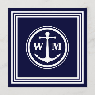 Invitación de papel cuadrado Anchor Monogram 5,25