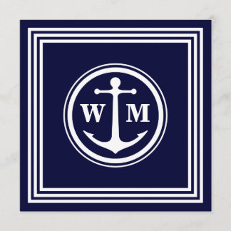 Invitación de papel cuadrado Anchor Monogram 5,25 