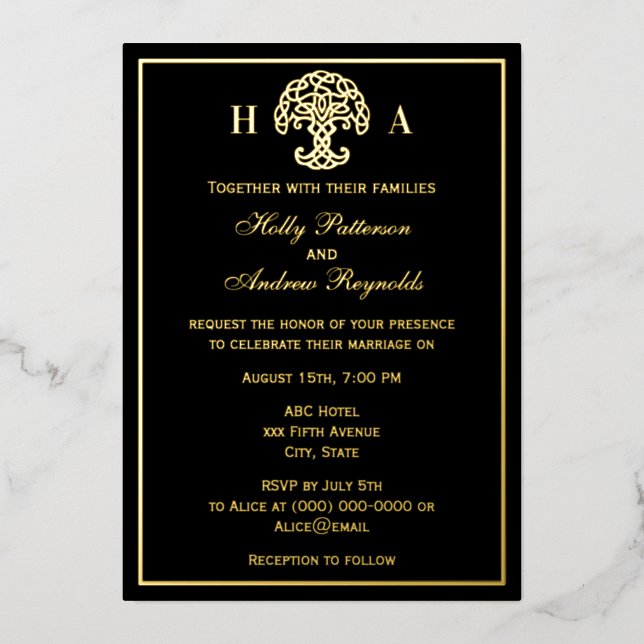Invitación de papel de aluminio de boda del árbol  (Anverso)