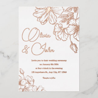 Invitación de papel de aluminio floral de boda ros