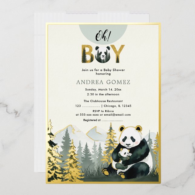 Invitación de papel de aluminio Panda Hug (Sobre)