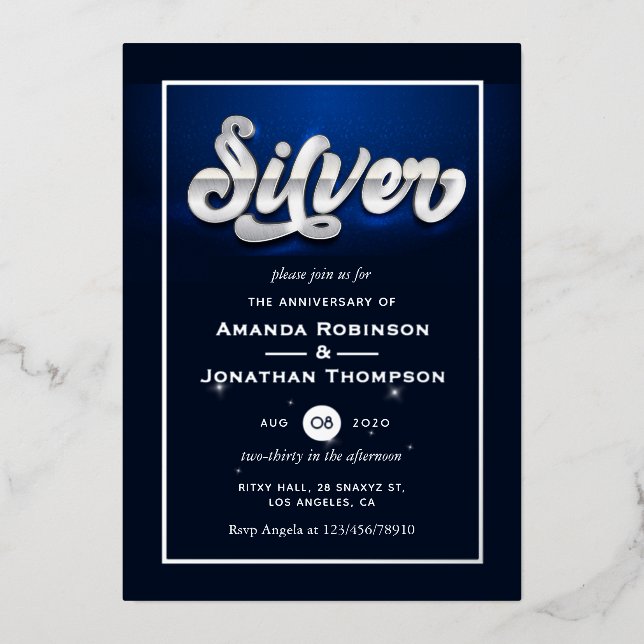 Invitación de papel de aluminio para aniversario d (Anverso)
