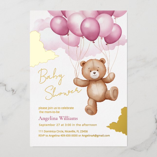 Invitación de papel de aluminio para baby shower (Anverso)