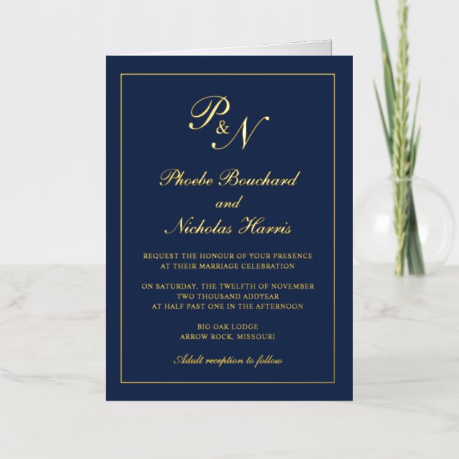 Invitación de papel de aluminio para boda clásica  (Anverso)