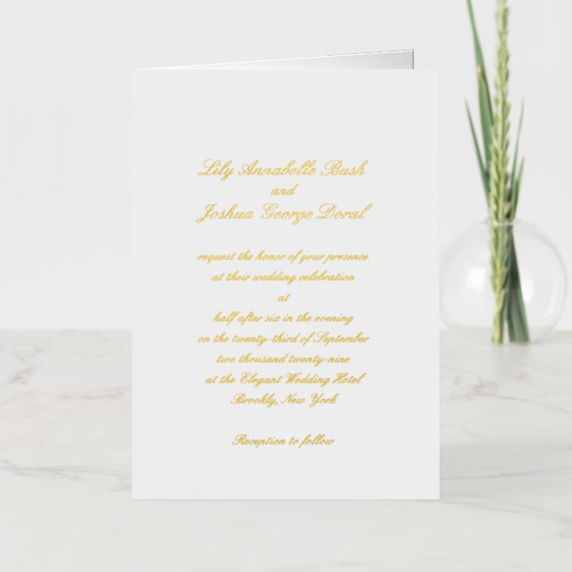 Invitación de papel de aluminio para boda clásica  (Anverso)