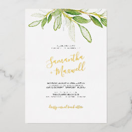 Invitación de papel de aluminio para boda con hoja