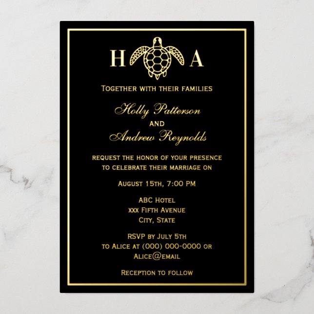 Invitación de papel de aluminio para boda de Tortu (Anverso)