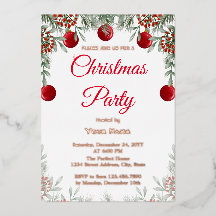 Invitación de papel de aluminio para fiesta navide